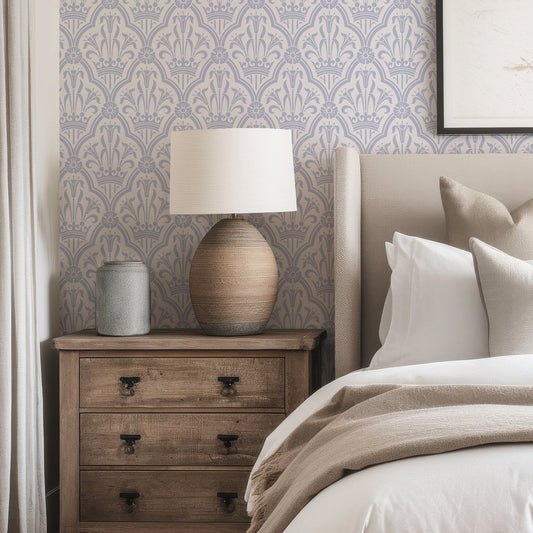Georgina Spring in Bedroom with chest of drawers and table lamp