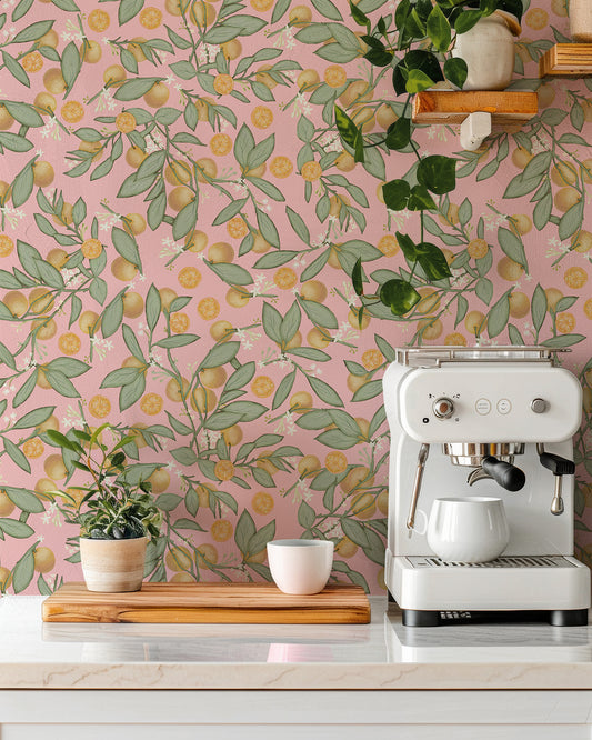 Marmalade Summer in a white countertop kitchen with a white coffee machine