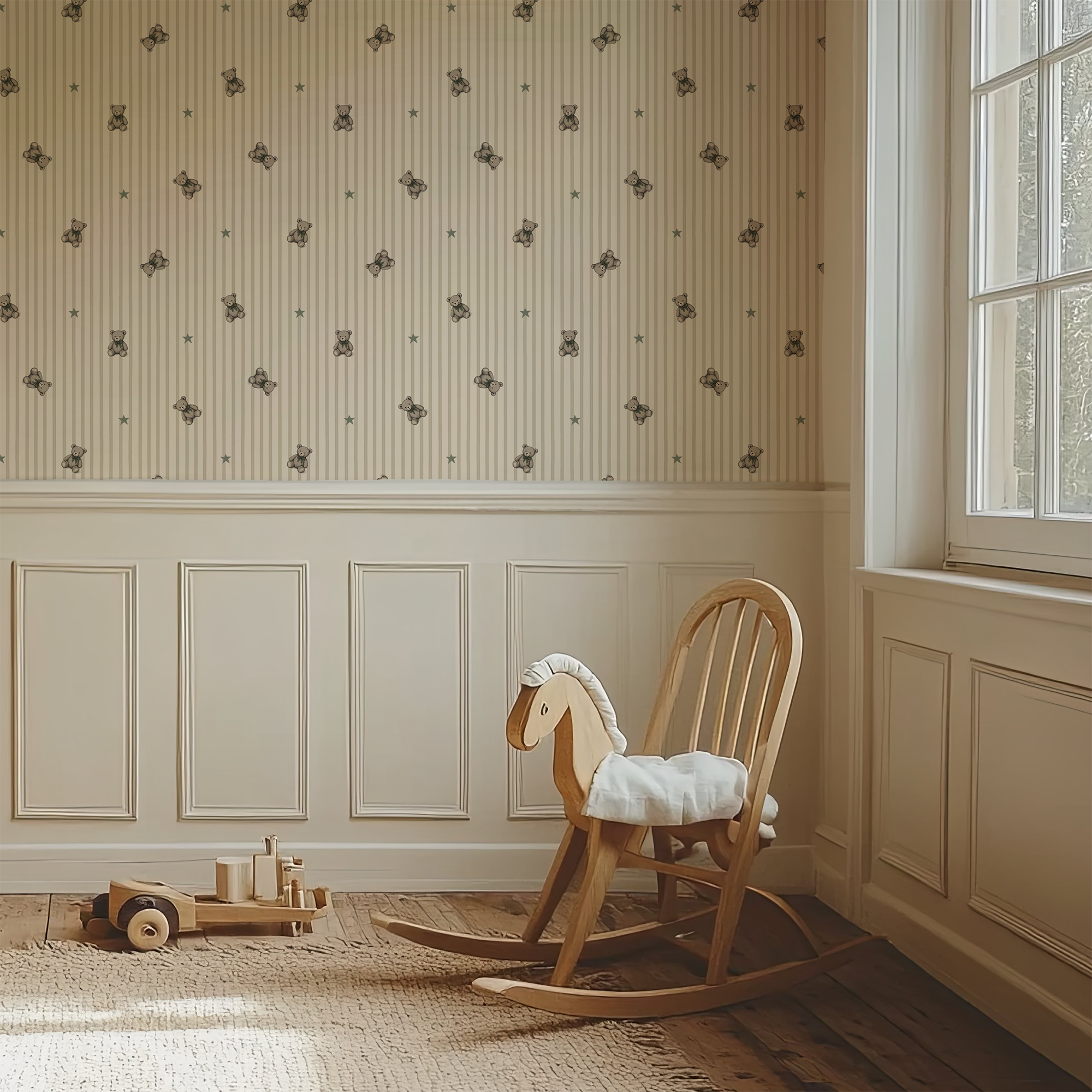 Barney | Teddy Bear Striped Wallpaper by Claret & Key